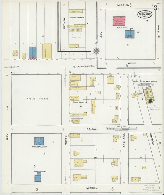 Sanborn Fire Insurance Map from Menard, Menard County, Texas (1921), Sheet #0003 - Historic Sanborn Fire Insurance Map Print, vintage old map wall art, antique decor, genealogy gift, Texas Texas map