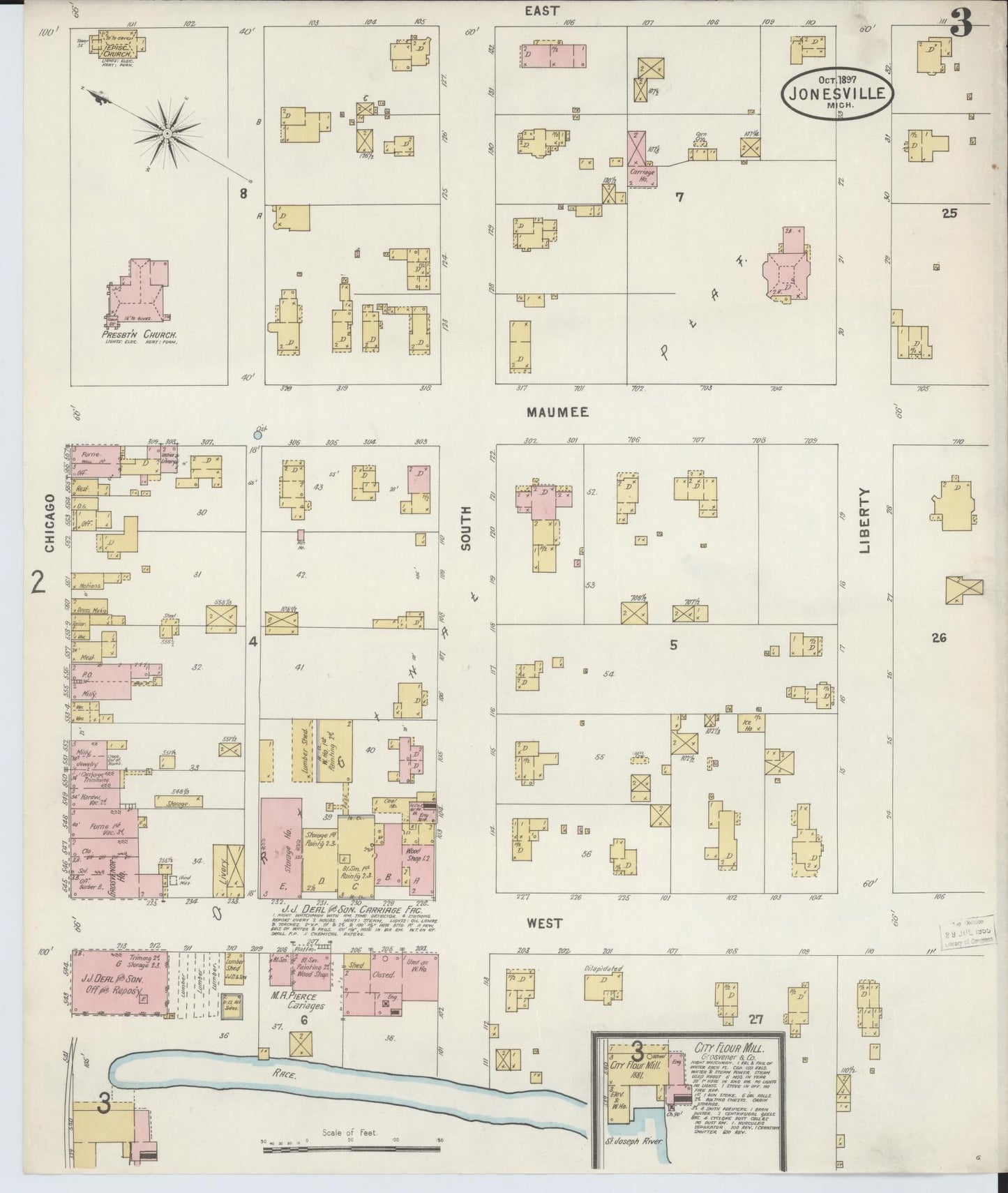 Sanborn Fire Insurance Map from Jonesville, Hillsdale County, Michigan (1897), Sheet #0003 - Complete Map Set gallery image, historic Sanborn map, vintage wall art, Michigan Michigan