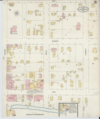 Sanborn Fire Insurance Map from Jonesville, Hillsdale County, Michigan (1897), Sheet #0003 - Complete Map Set gallery image, historic Sanborn map, vintage wall art, Michigan Michigan