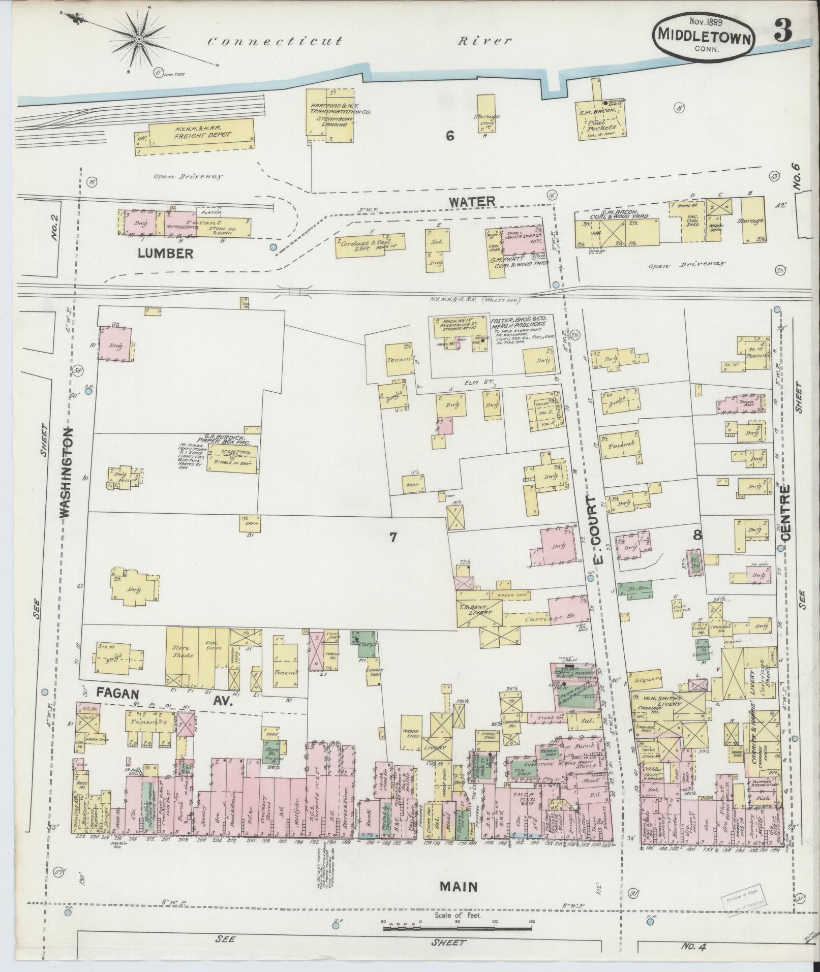 Sanborn Fire Insurance Map from Middletown, Middlesex County, Connecticut (1889), Sheet #0003 - Complete Map Set gallery image, historic Sanborn map, vintage wall art, Connecticut Connecticut