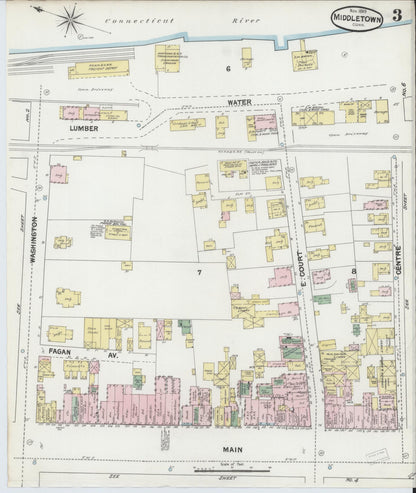 Sanborn Fire Insurance Map from Middletown, Middlesex County, Connecticut (1889), Sheet #0003 - Complete Map Set gallery image, historic Sanborn map, vintage wall art, Connecticut Connecticut