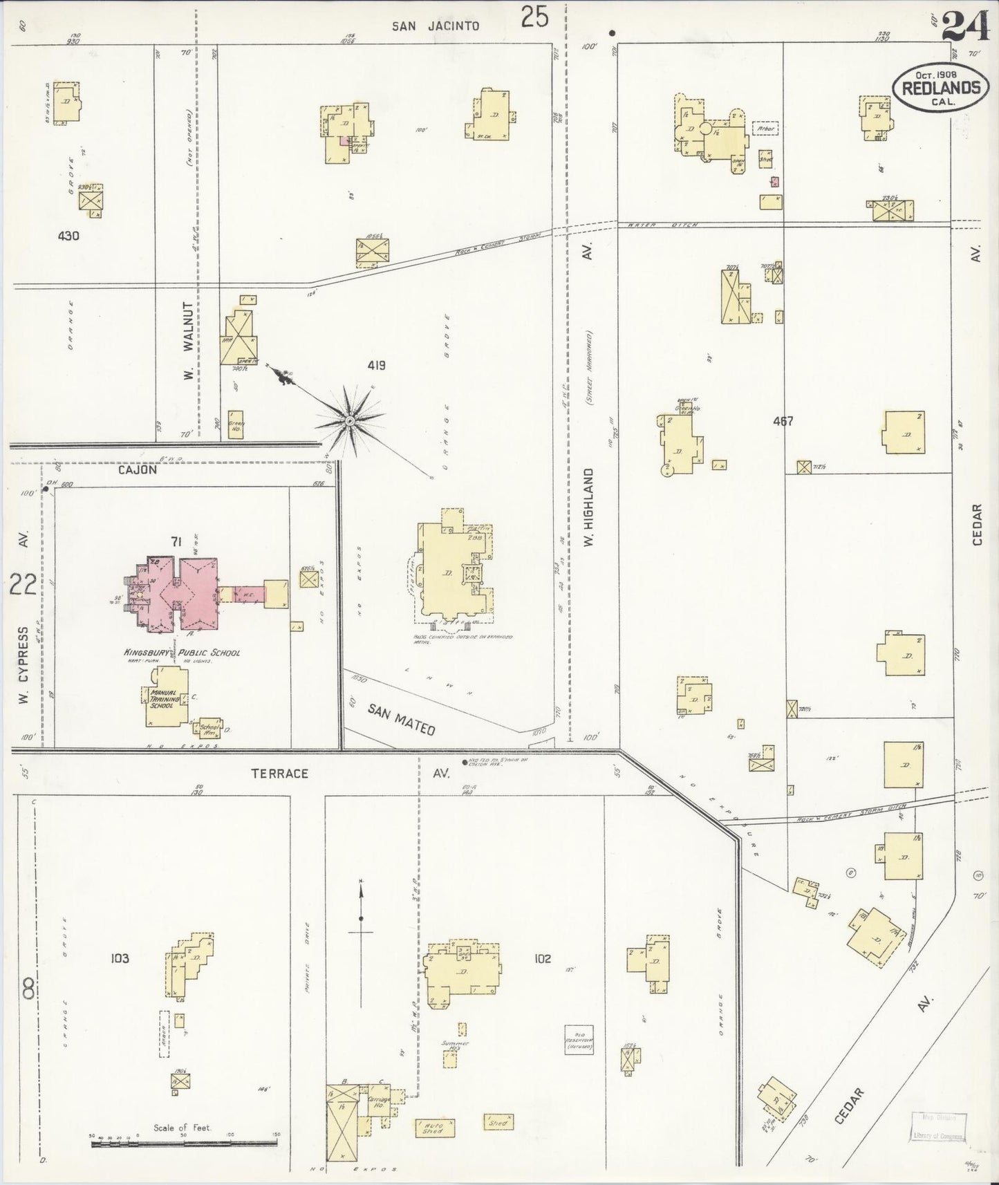 Sanborn Fire Insurance Map from Redlands, San Bernardino County, California (1908), Sheet #0024 - Complete Map Set gallery image, historic Sanborn map, vintage wall art, California California