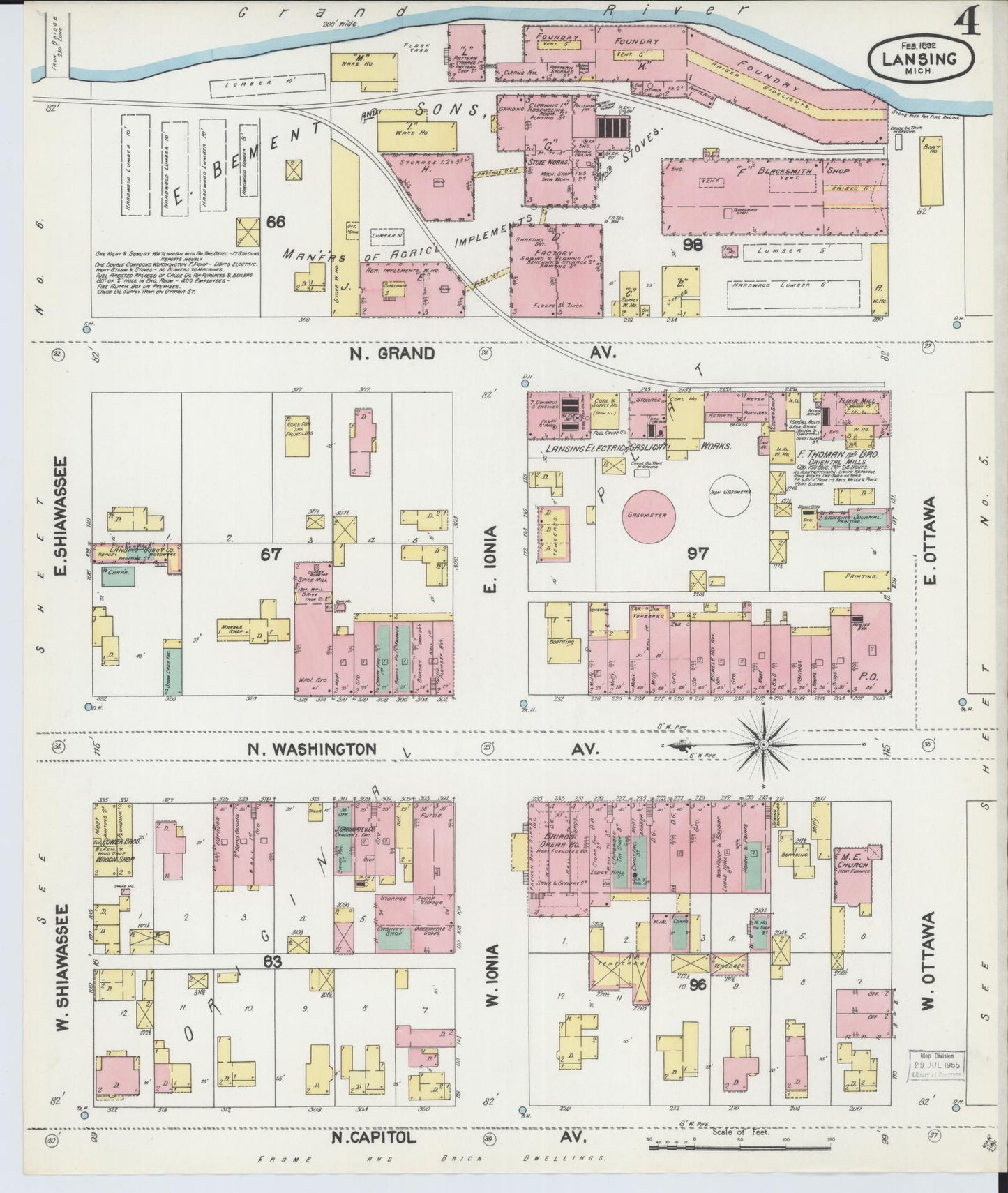 Sanborn Fire Insurance Map from Lansing, Ingham County, Michigan (1892), Sheet #0004 - Complete Map Set gallery image, historic Sanborn map, vintage wall art, Michigan Michigan