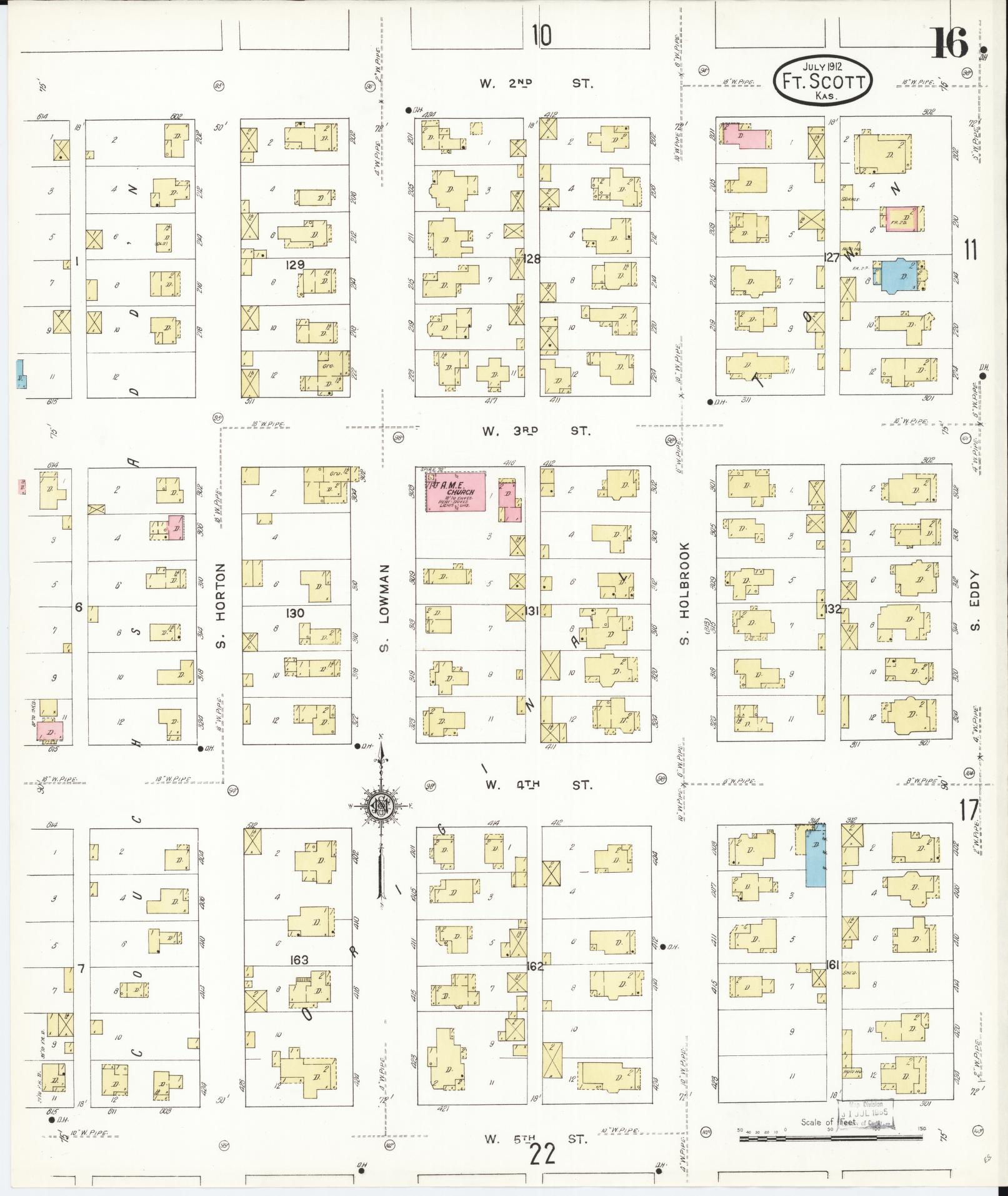 Sanborn Fire Insurance Map from Fort Scott, Bourbon County, Kansas (1912), Sheet #0016 - Historic Sanborn Fire Insurance Map Print, vintage old map wall art, antique decor, genealogy gift, Kansas Kansas map