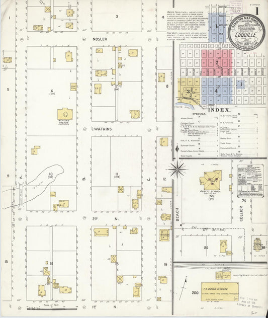 Sanborn Fire Insurance Map from Coquille, Coos County, Oregon (1907), Sheet #0001 - Complete Map Set gallery image, historic Sanborn map, vintage wall art, Oregon Oregon