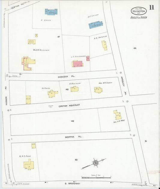 Sanborn Fire Insurance Map from Irvington, Westchester County, New York (1912), Sheet #0011 - Historic Sanborn Fire Insurance Map Print, vintage old map wall art, antique decor, genealogy gift, New York New York map