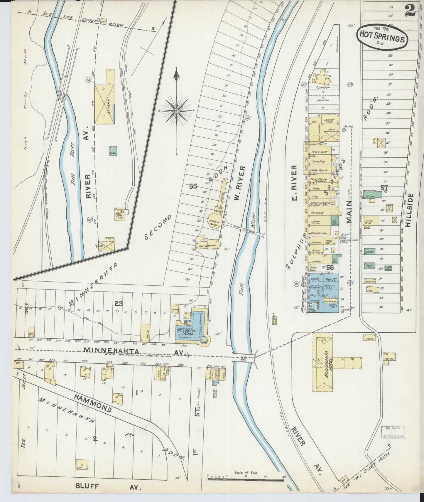 Sanborn Fire Insurance Map from Hot Springs, Fall River County, South Dakota (1891), Sheet #0002 - Complete Map Set gallery image, historic Sanborn map, vintage wall art, South Dakota South Dakota