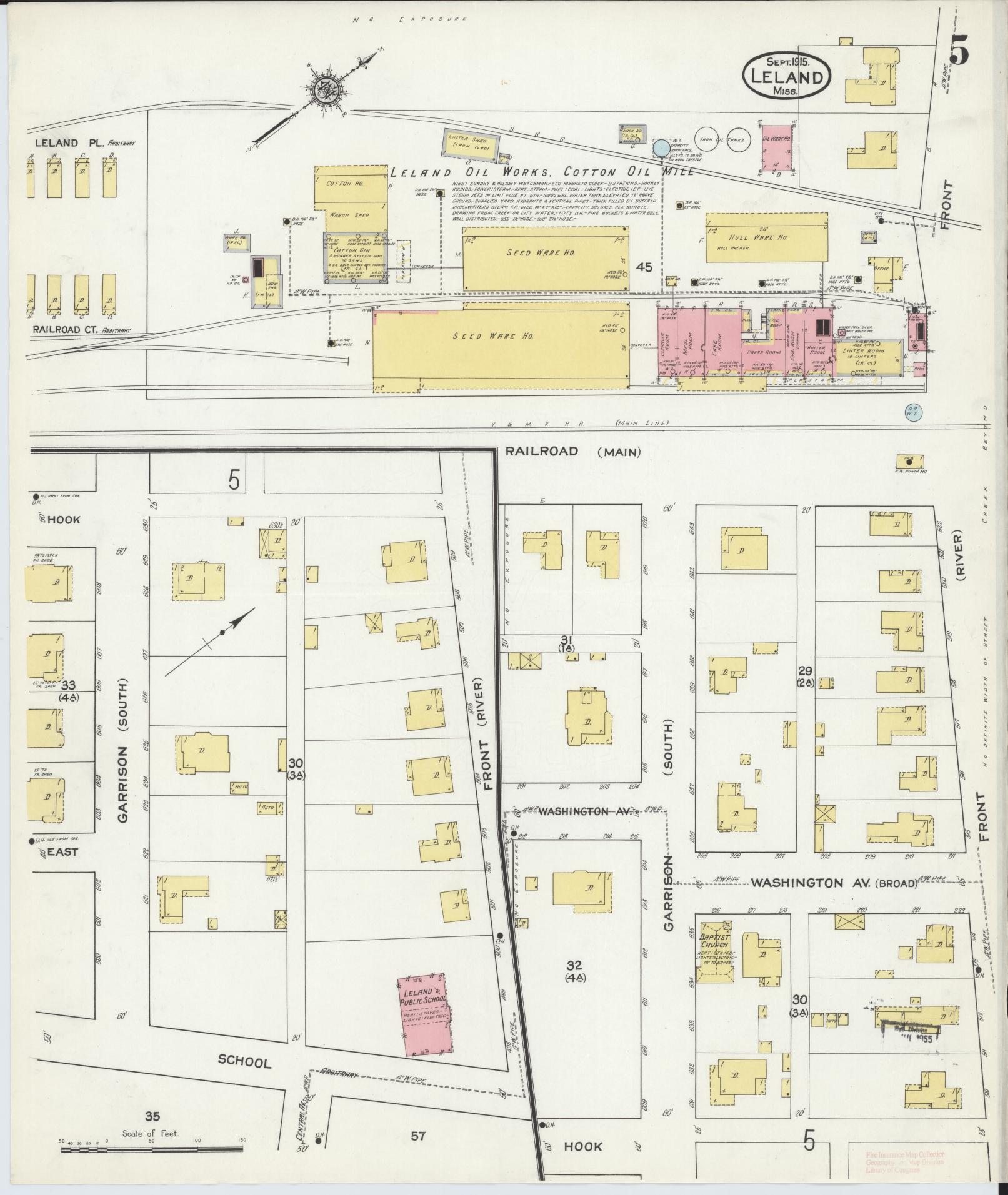 Sanborn Fire Insurance Map from Leland, Washington County, Mississippi (1915), Sheet #0005 - Complete Map Set gallery image, historic Sanborn map, vintage wall art, Mississippi Mississippi
