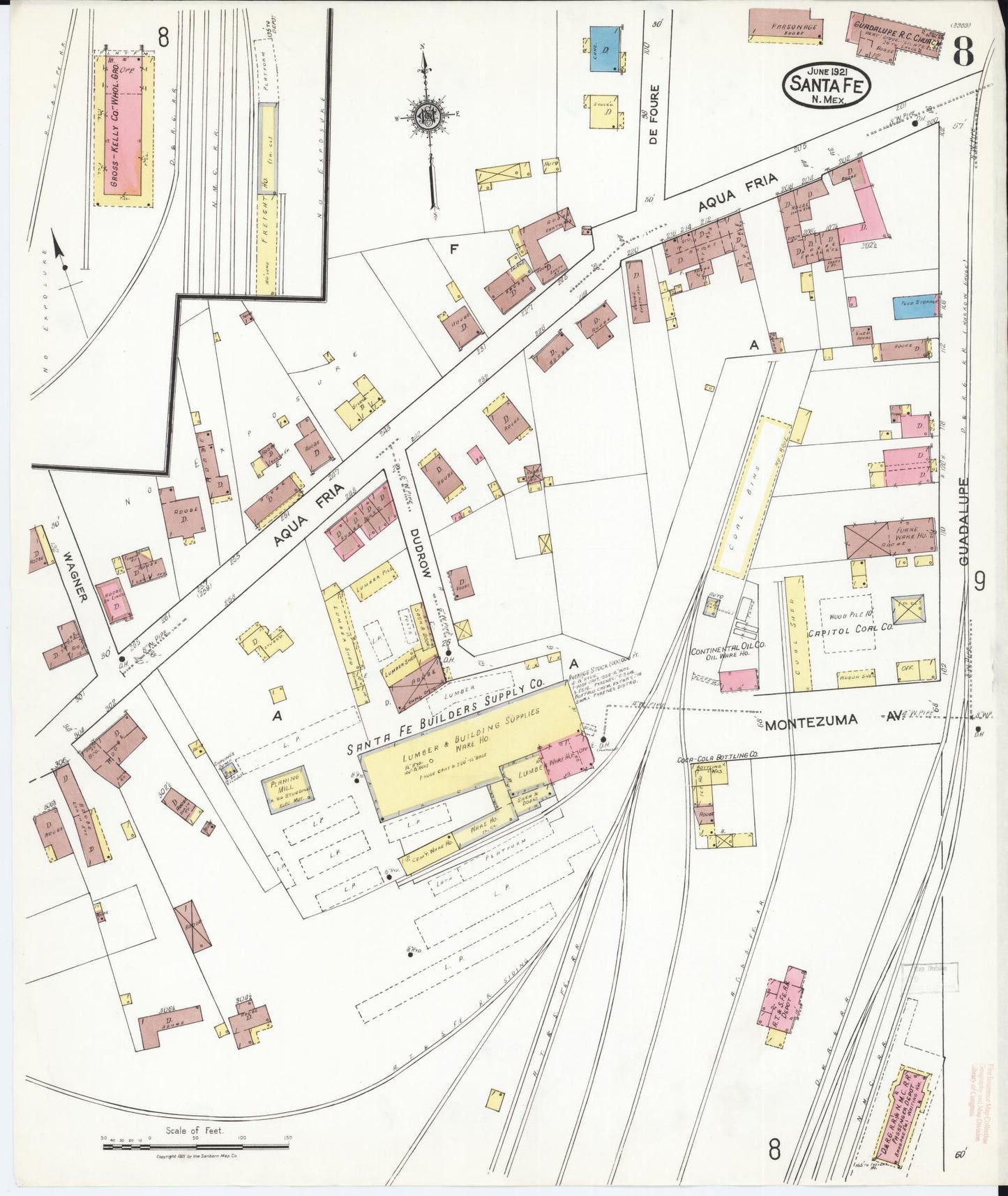 Sanborn Fire Insurance Map from Santa Fe, Santa Fe County, New Mexico (1921), Sheet #0008 - Complete Map Set gallery image, historic Sanborn map, vintage wall art, New Mexico New Mexico
