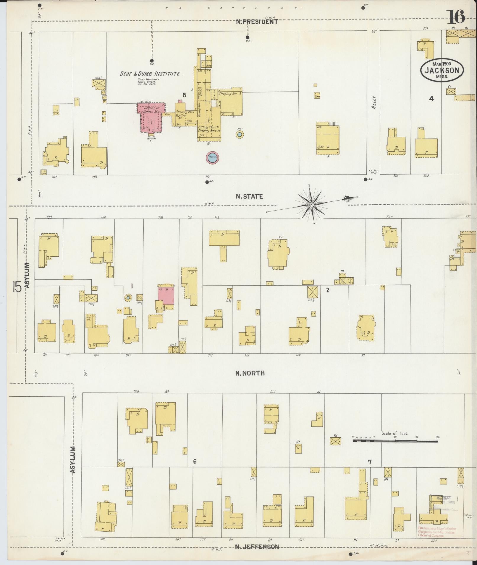 Sanborn Fire Insurance Map from Jackson, Hinds County, Mississippi (1900), Sheet #0016 - Complete Map Set gallery image, historic Sanborn map, vintage wall art, Mississippi Mississippi