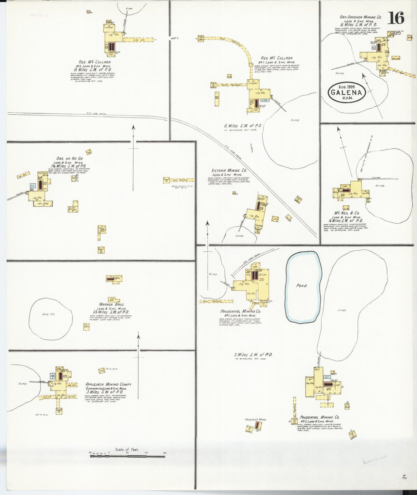 Sanborn Fire Insurance Map from Galena, Cherokee County, Kansas (1905), Sheet #0016 - Historic Sanborn Fire Insurance Map Print, vintage old map wall art, antique decor, genealogy gift, Kansas Kansas map