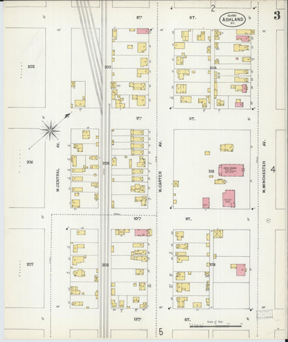 Sanborn Fire Insurance Map from Ashland, Boyd County, Kentucky (1901), Sheet #0003 - Complete Map Set gallery image, historic Sanborn map, vintage wall art, Kentucky Kentucky