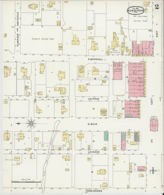 Sanborn Fire Insurance Map from Henderson, Rusk County, Texas (1896), Sheet #0002 - Historic Sanborn Fire Insurance Map Print, vintage old map wall art, antique decor, genealogy gift, Texas Texas map