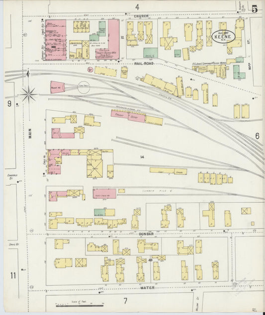 Sanborn Fire Insurance Map from Keene, Cheshire County, New Hampshire (1897), Sheet #0005 - Historic Sanborn Fire Insurance Map Print, vintage old map wall art, antique decor, genealogy gift, New Hampshire New Hampshire map