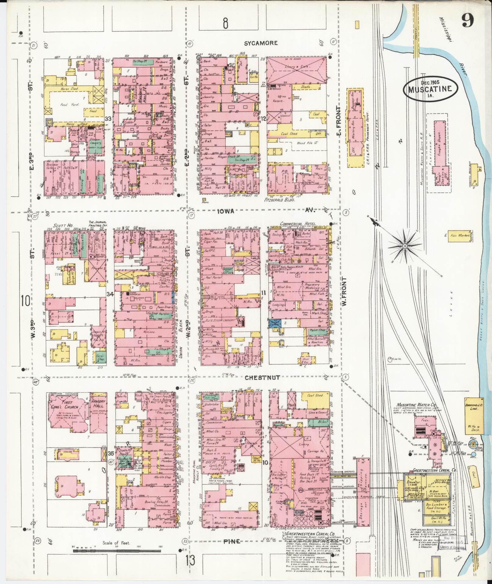 Sanborn Fire Insurance Map from Muscatine, Muscatine County, Iowa (1905), Sheet #0009 - Historic Sanborn Fire Insurance Map Print