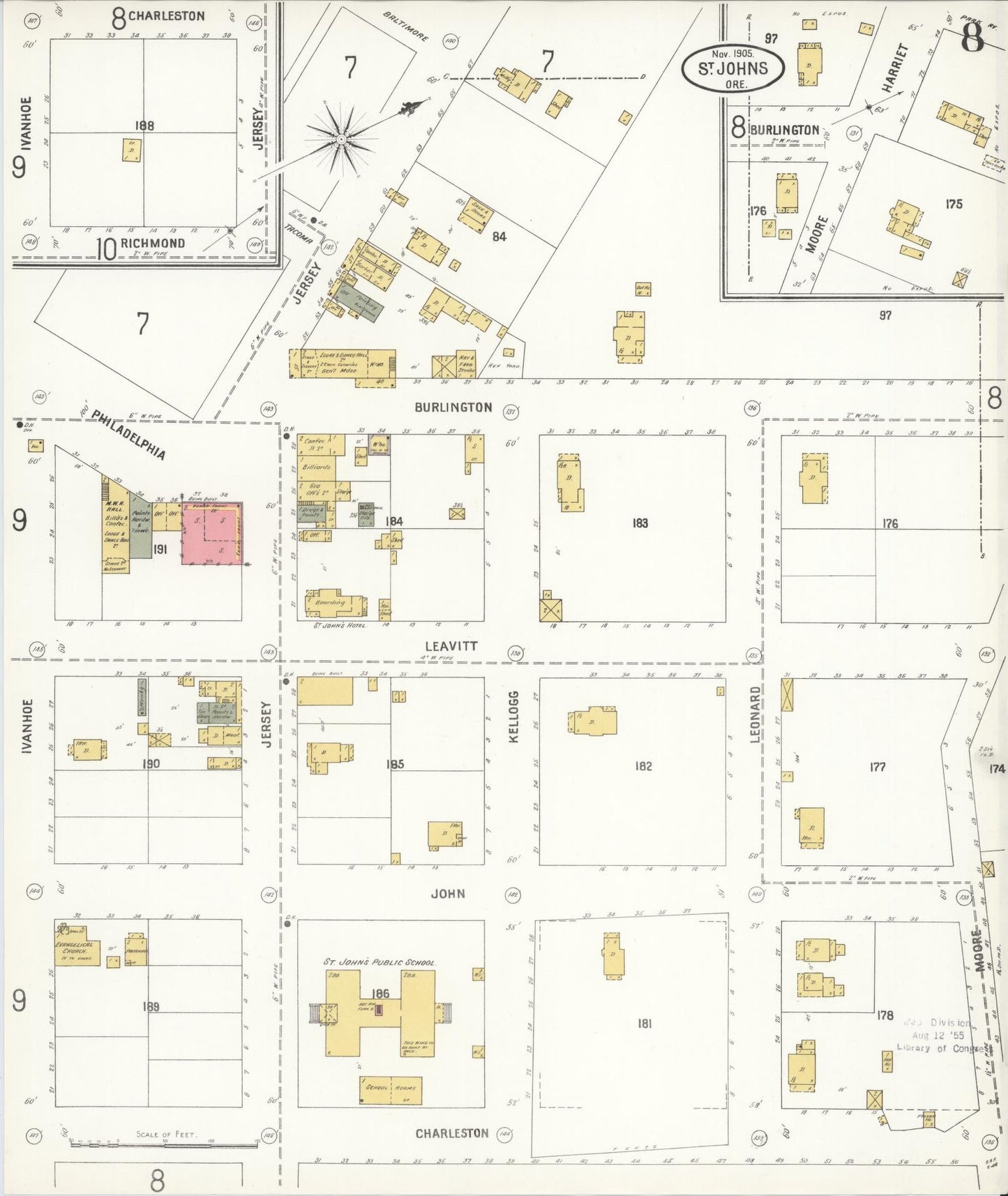 Sanborn Fire Insurance Map from Saint Johns, Multnomah County, Oregon (1905), Sheet #0008 - Complete Map Set gallery image, historic Sanborn map, vintage wall art, Oregon Oregon