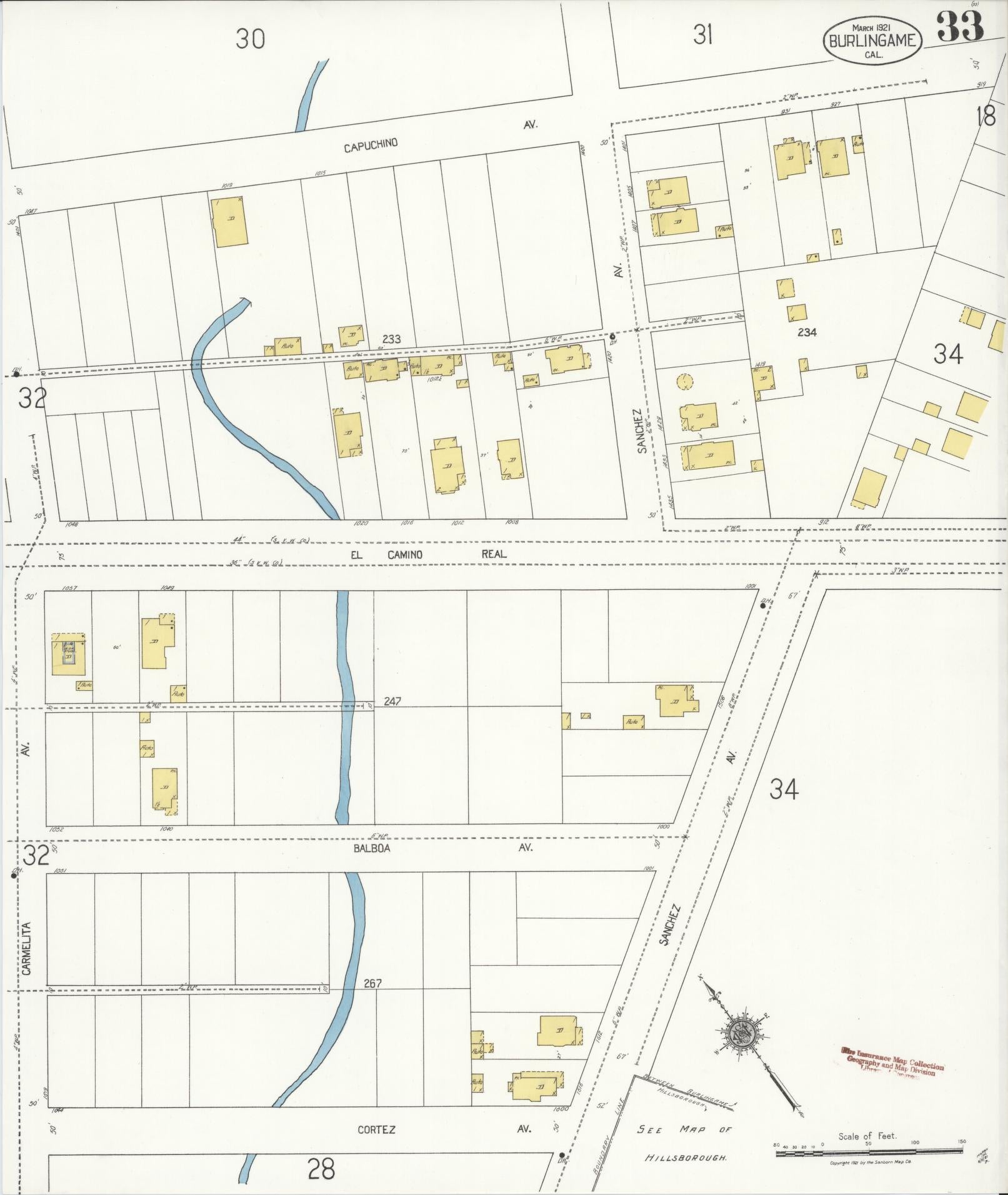 Sanborn Fire Insurance Map from Burlingame, San Mateo County, California (1921), Sheet #0033 - Complete Map Set gallery image, historic Sanborn map, vintage wall art, California California