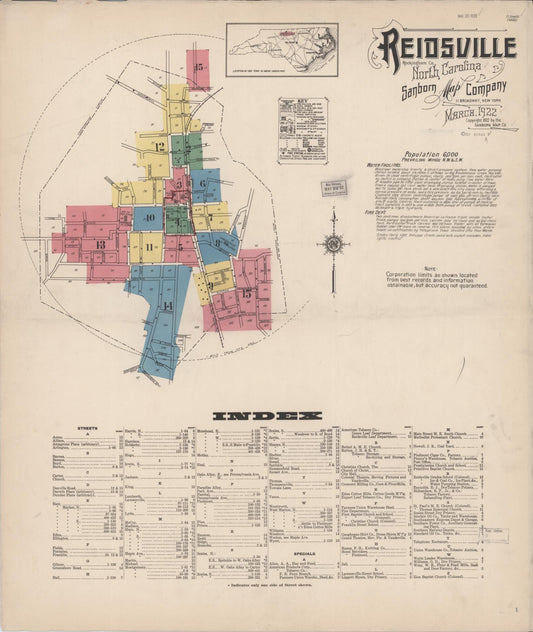 Sanborn Fire Insurance Map from Reidsville, Rockingham County, North Carolina (1922), Sheet #0001 - Complete Map Set gallery image, historic Sanborn map, vintage wall art, North Carolina North Carolina