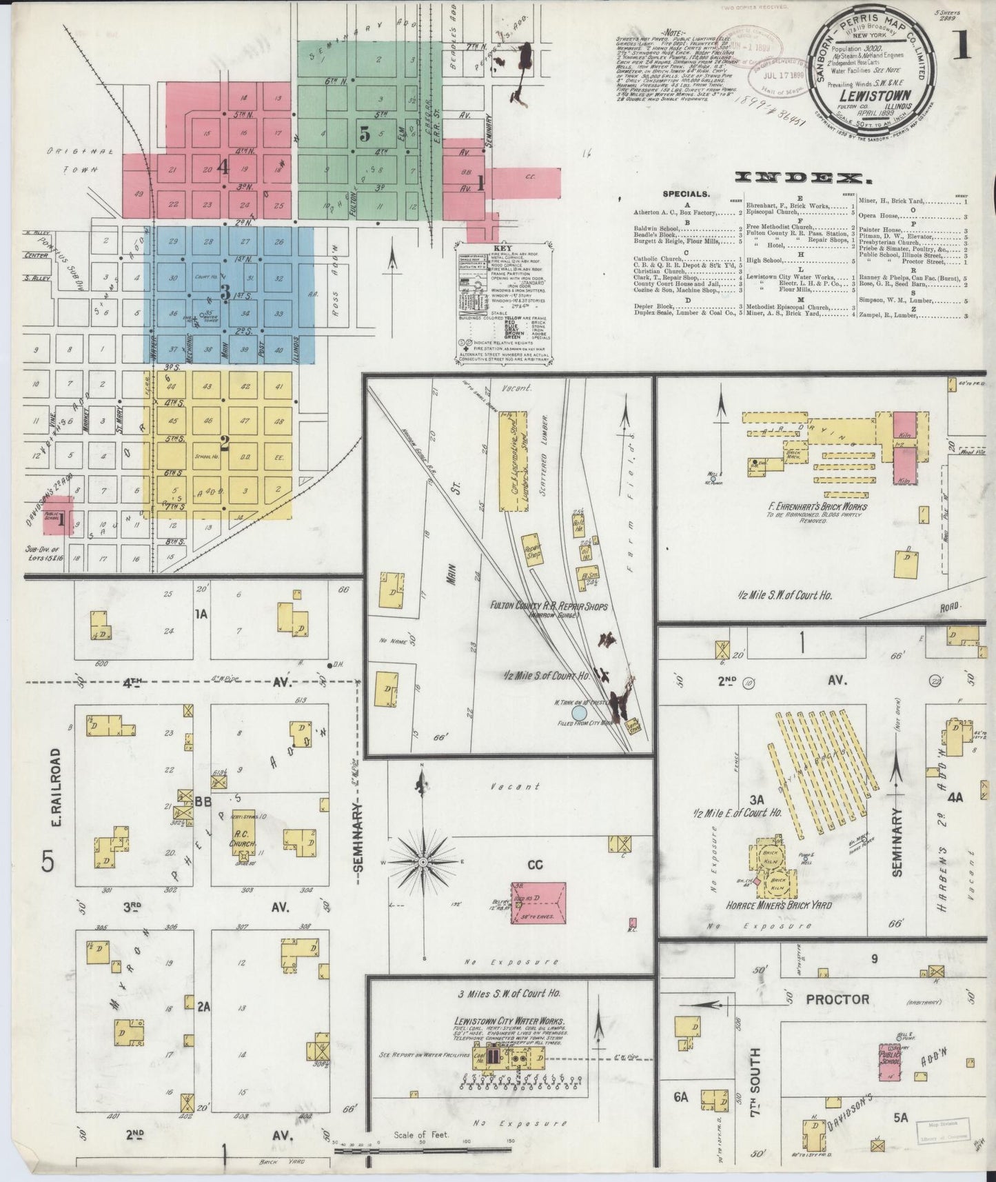 Sanborn Fire Insurance Map from Lewistown, Fulton County, Illinois (1899), Sheet #0001 - Complete Map Set gallery image, historic Sanborn map, vintage wall art, Illinois Illinois