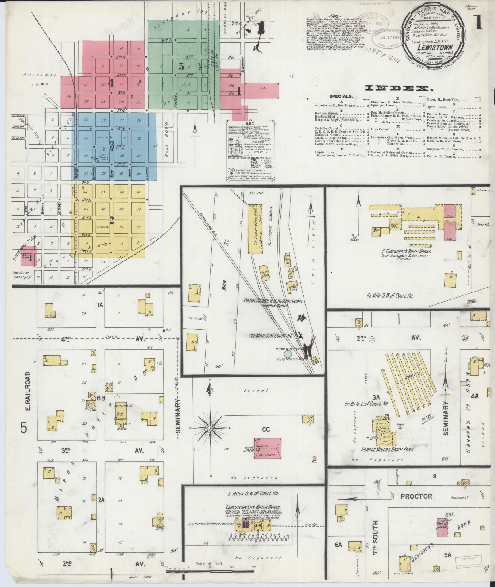 Sanborn Fire Insurance Map from Lewistown, Fulton County, Illinois (1899), Sheet #0001 - Complete Map Set gallery image, historic Sanborn map, vintage wall art, Illinois Illinois