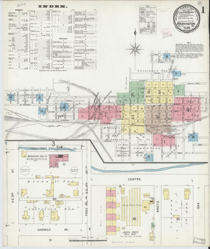 Sanborn Fire Insurance Map from Washington, Daviess County, Indiana (1896), Sheet #0001 - Historic Sanborn Fire Insurance Map Print, vintage old map wall art, antique decor, genealogy gift, Indiana Indiana map