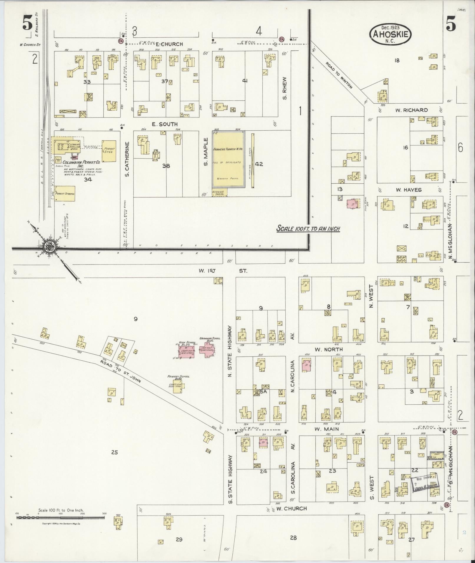 Sanborn Fire Insurance Map from Ahoskie, Hertford County, North Carolina (1923), Sheet #0005 - Complete Map Set gallery image, historic Sanborn map, vintage wall art, North Carolina North Carolina