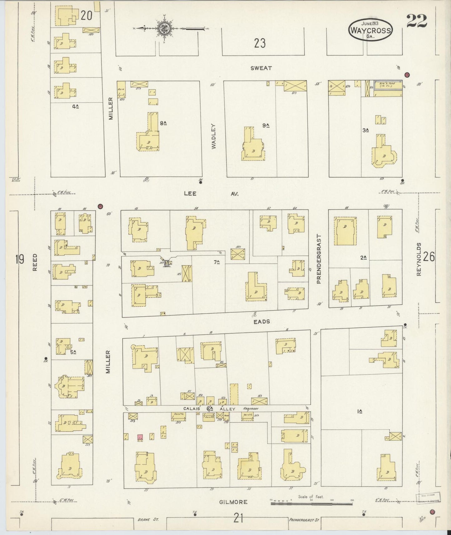 Sanborn Fire Insurance Map from Waycross, Ware County, Georgia (1913), Sheet #0022 - Complete Map Set gallery image, historic Sanborn map, vintage wall art, Georgia Georgia