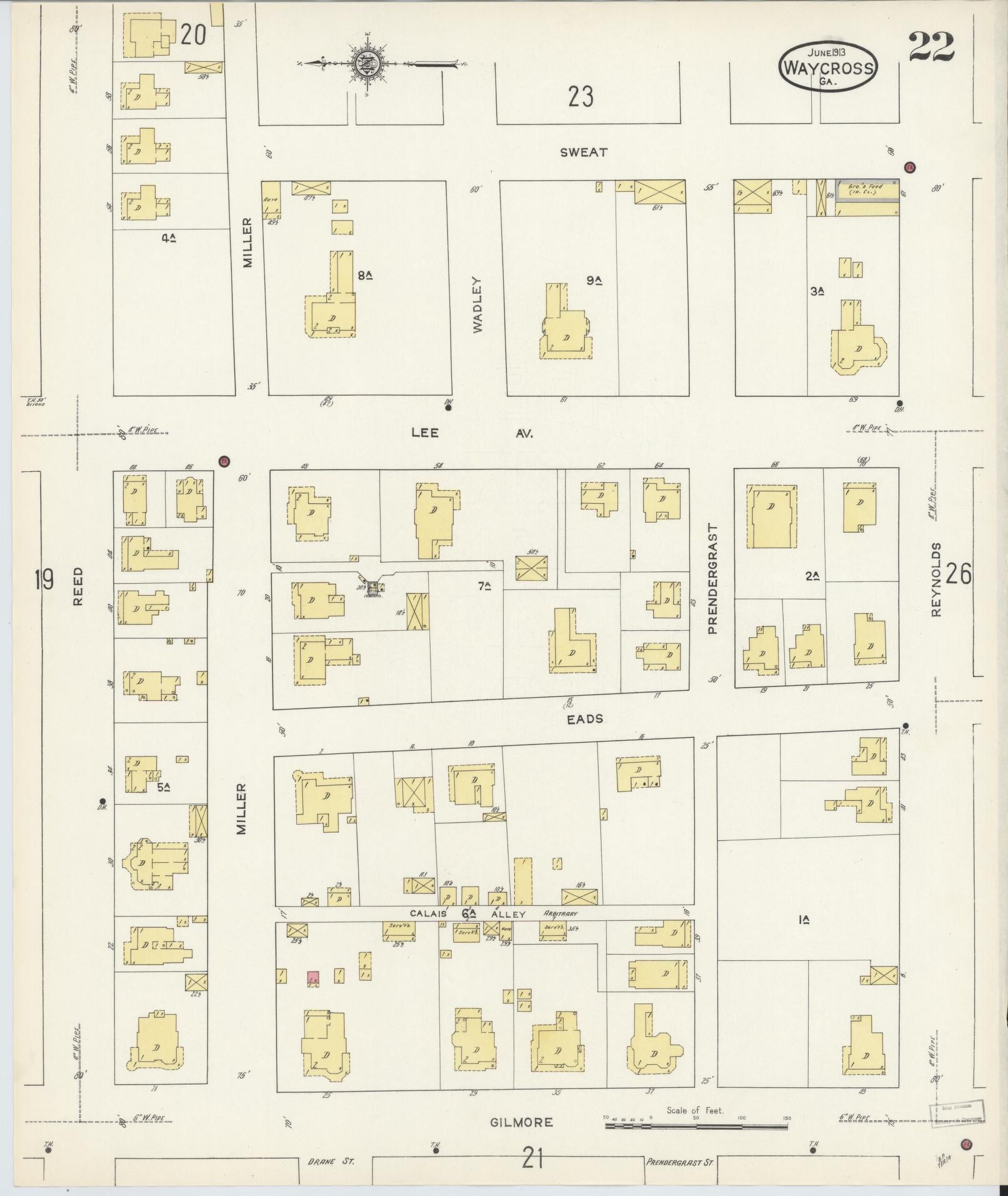 Sanborn Fire Insurance Map from Waycross, Ware County, Georgia (1913), Sheet #0022 - Complete Map Set gallery image, historic Sanborn map, vintage wall art, Georgia Georgia