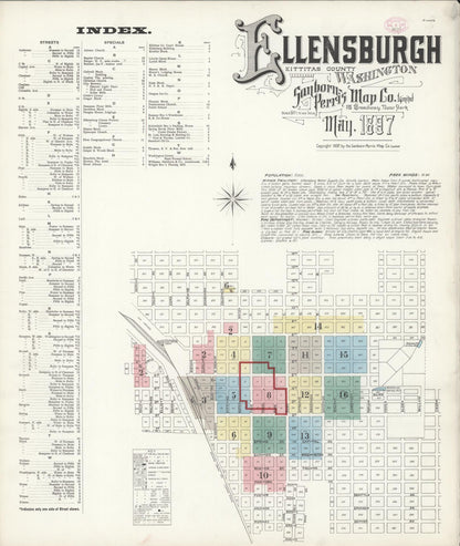Sanborn Fire Insurance Map from Ellensburg, Kittitas County, Washington (1897), Sheet #0001 - Complete Map Set gallery image, historic Sanborn map, vintage wall art, Washington Washington