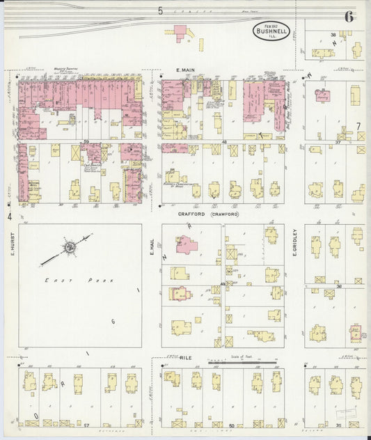 Sanborn Fire Insurance Map from Bushnell, Mcdonough County, Illinois (1912), Sheet #0006 - Historic Sanborn Fire Insurance Map Print, vintage old map wall art, antique decor, genealogy gift, Illinois Illinois map