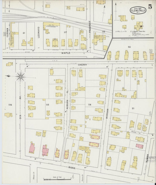 Sanborn Fire Insurance Map from Glens Falls, Warren County, New York (1895), Sheet #0005 - Historic Sanborn Fire Insurance Map Print, vintage old map wall art, antique decor, genealogy gift, New York New York map