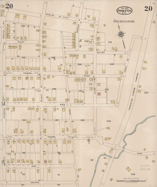Sanborn Fire Insurance Map from Princeton, Mercer County, West Virginia (1923), Sheet #0020 - Historic Sanborn Fire Insurance Map Print, vintage old map wall art, antique decor, genealogy gift, West Virginia West Virginia map
