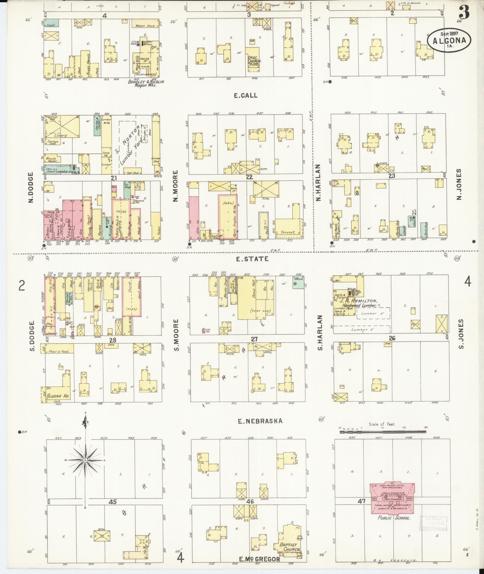 Sanborn Fire Insurance Map from Algona, Kossuth County, Iowa (1897), Sheet #0003 - Historic Sanborn Fire Insurance Map Print