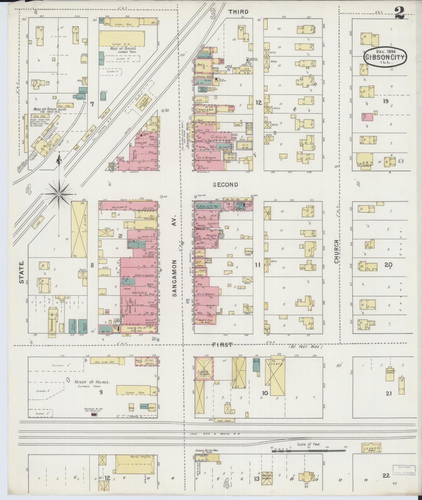 Sanborn Fire Insurance Map from Gibson City, Ford County, Illinois (1894), Sheet #0002 - Complete Map Set gallery image, historic Sanborn map, vintage wall art, Illinois Illinois