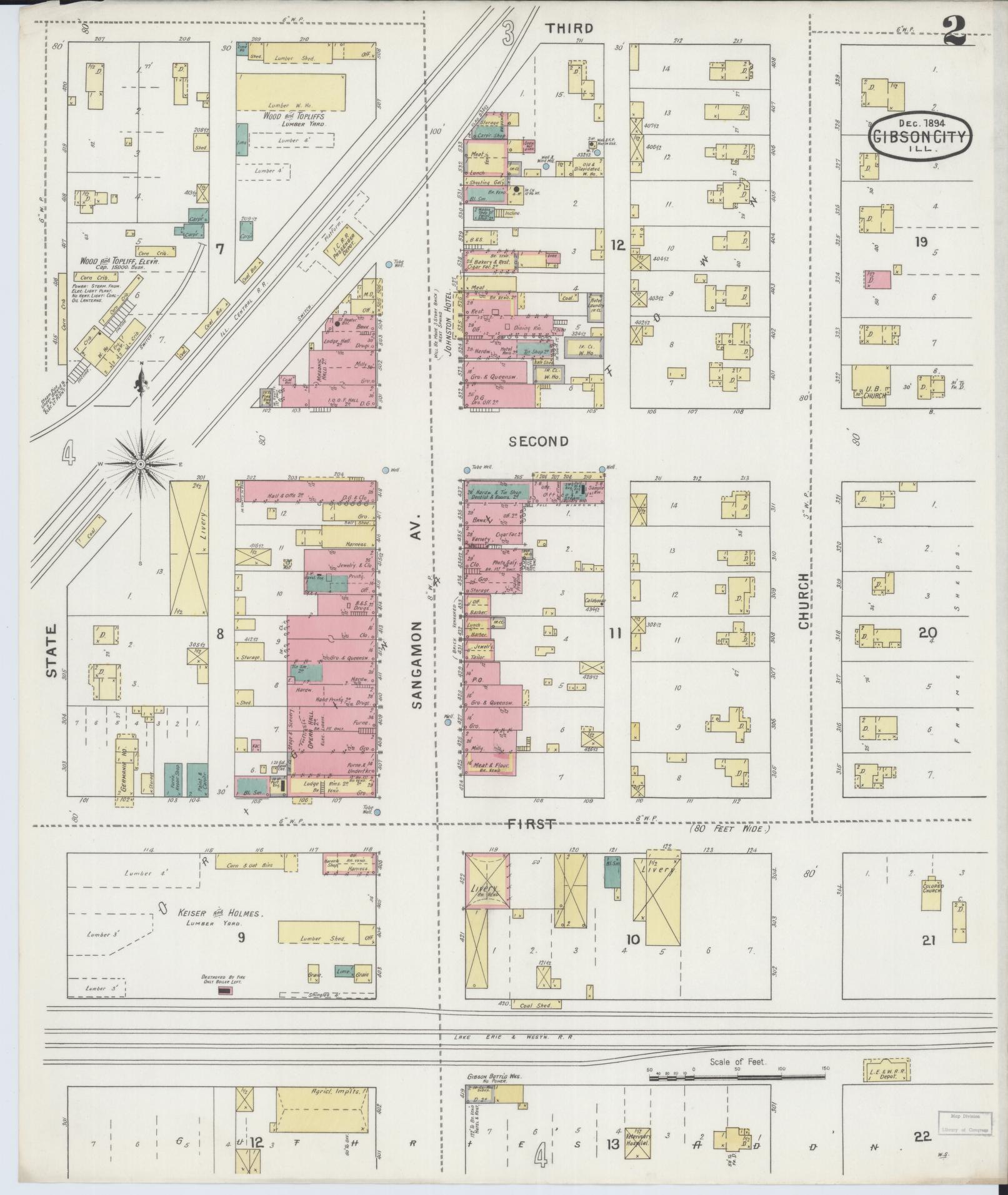Sanborn Fire Insurance Map from Gibson City, Ford County, Illinois (1894), Sheet #0002 - Complete Map Set gallery image, historic Sanborn map, vintage wall art, Illinois Illinois