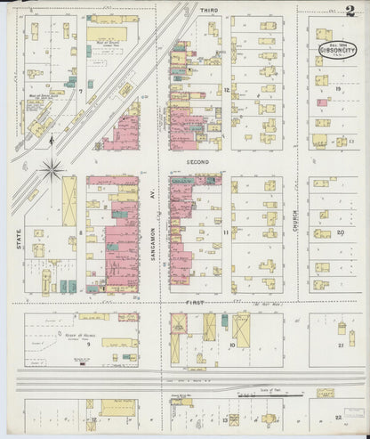 Sanborn Fire Insurance Map from Gibson City, Ford County, Illinois (1894), Sheet #0002 - Complete Map Set gallery image, historic Sanborn map, vintage wall art, Illinois Illinois