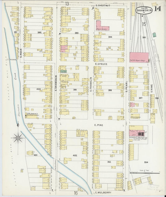 Sanborn Fire Insurance Map from Shamokin, Northumberland County, Pennsylvania (1896), Sheet #0014 - Historic Sanborn Fire Insurance Map Print, vintage old map wall art, antique decor, genealogy gift, Pennsylvania Pennsylvania map