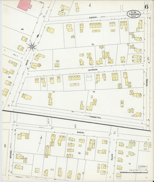 Sanborn Fire Insurance Map from Sanford, York County, Maine (1906), Sheet #0006 - Historic Sanborn Fire Insurance Map Print, vintage old map wall art, antique decor, genealogy gift, Maine Maine map