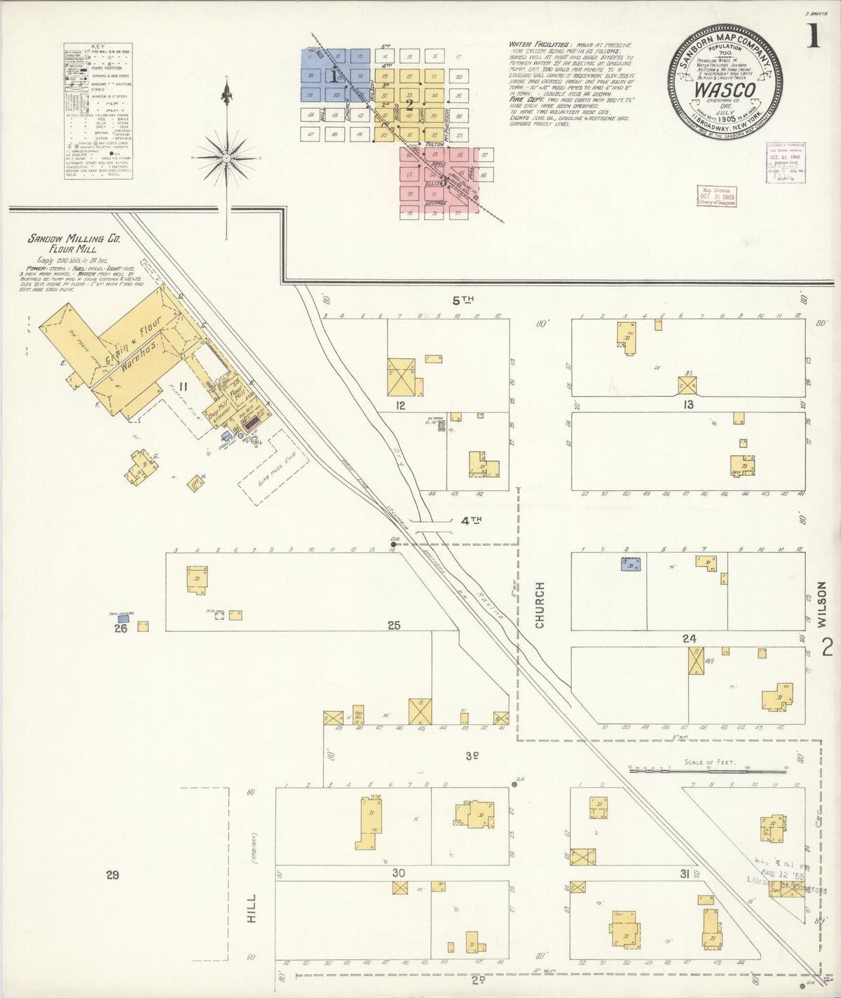 Sanborn Fire Insurance Map from Wasco, Sherman County, Oregon (1905), Sheet #0001 - Historic Sanborn Fire Insurance Map Print, vintage old map wall art, antique decor, genealogy gift, Oregon Oregon map