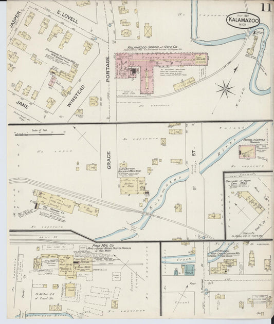 Sanborn Fire Insurance Map from Kalamazoo, Kalamazoo County, Michigan (1887), Sheet #0011 - Historic Sanborn Fire Insurance Map Print, vintage old map wall art, antique decor, genealogy gift, Michigan Michigan map
