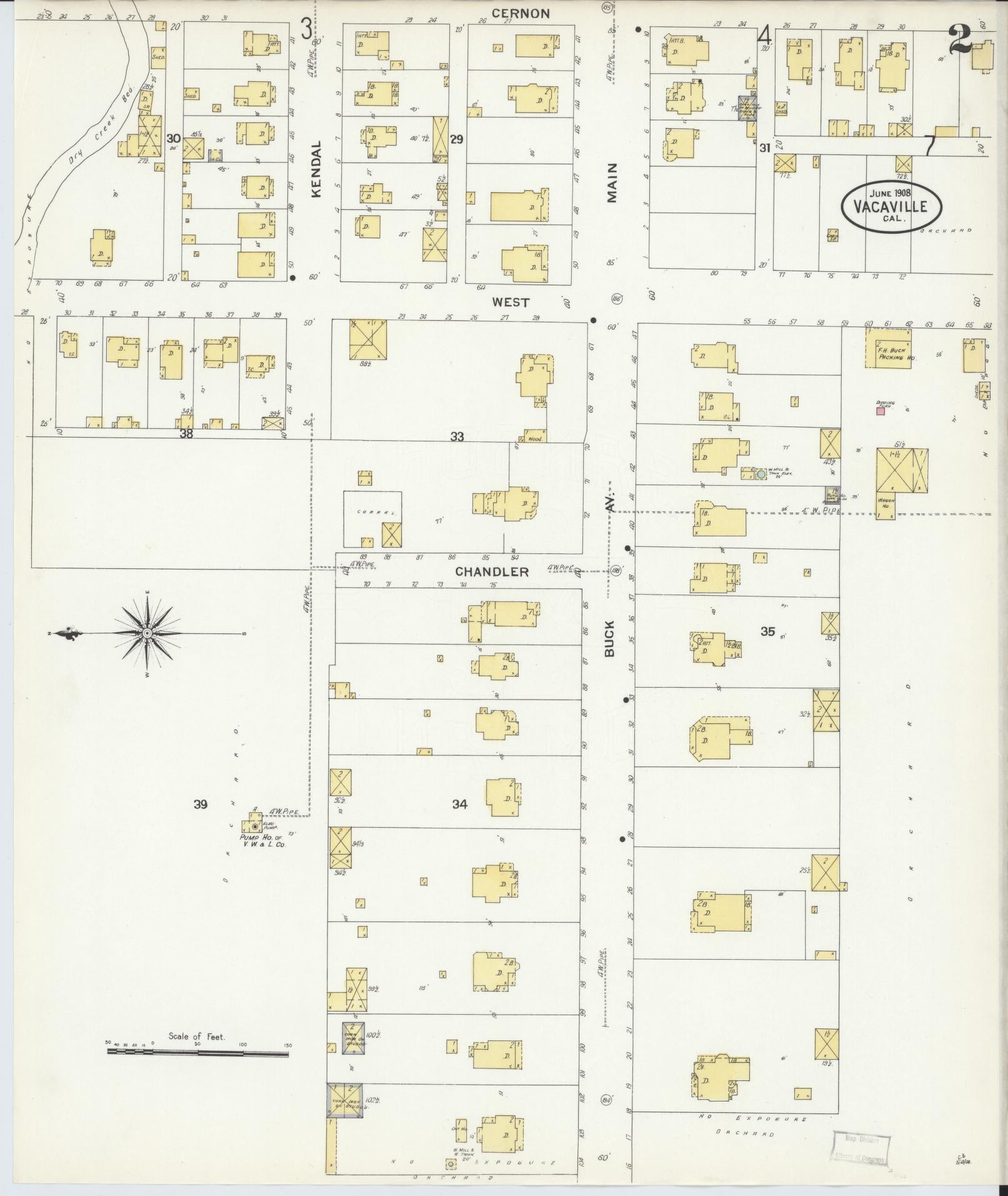 Sanborn Fire Insurance Map from Vacaville, Solano County, California (1908), Sheet #0002 - Complete Map Set gallery image, historic Sanborn map, vintage wall art, California California