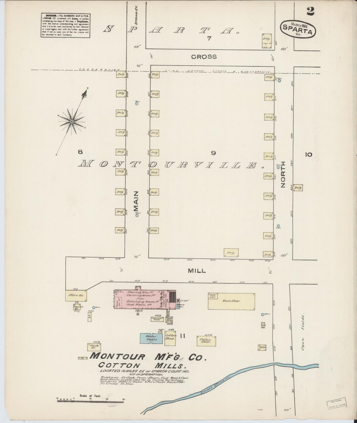 Sanborn Fire Insurance Map from Sparta, Hancock County, Georgia (1884), Sheet #0002 - Historic Sanborn Fire Insurance Map Print, vintage old map wall art, antique decor, genealogy gift, Georgia Georgia map