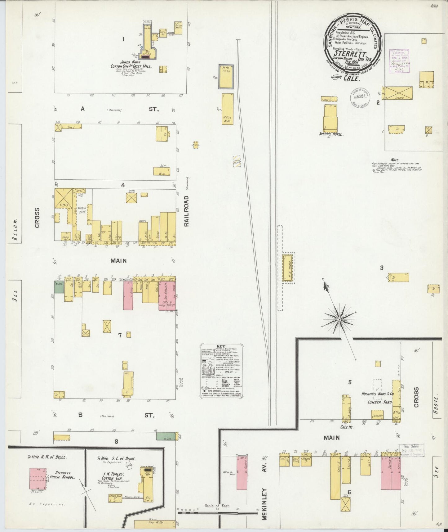 Sanborn Fire Insurance Map from Sterrett, Bryan County, Oklahoma (1901), Sheet #0001 - Historic Sanborn Fire Insurance Map Print, vintage old map wall art, antique decor, genealogy gift, Oklahoma Oklahoma map