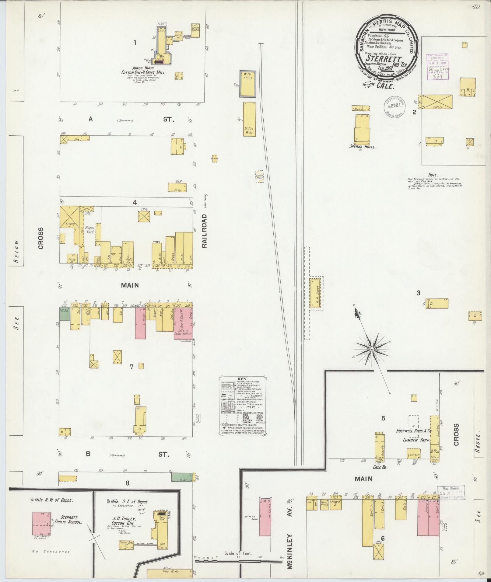 Sanborn Fire Insurance Map from Sterrett, Bryan County, Oklahoma (1901), Sheet #0001 - Historic Sanborn Fire Insurance Map Print, vintage old map wall art, antique decor, genealogy gift, Oklahoma Oklahoma map