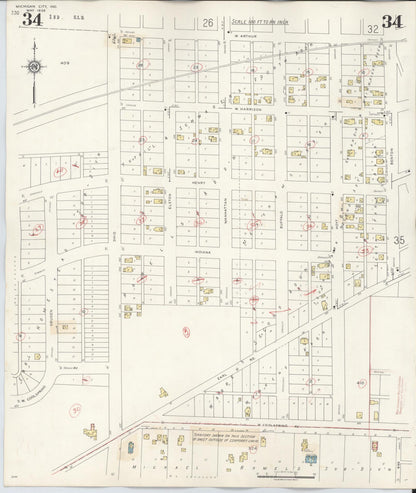 Sanborn Fire Insurance Map from Michigan City, La Porte County, Indiana (1948), Sheet #0034 - Complete Map Set gallery image, historic Sanborn map, vintage wall art, Indiana Indiana