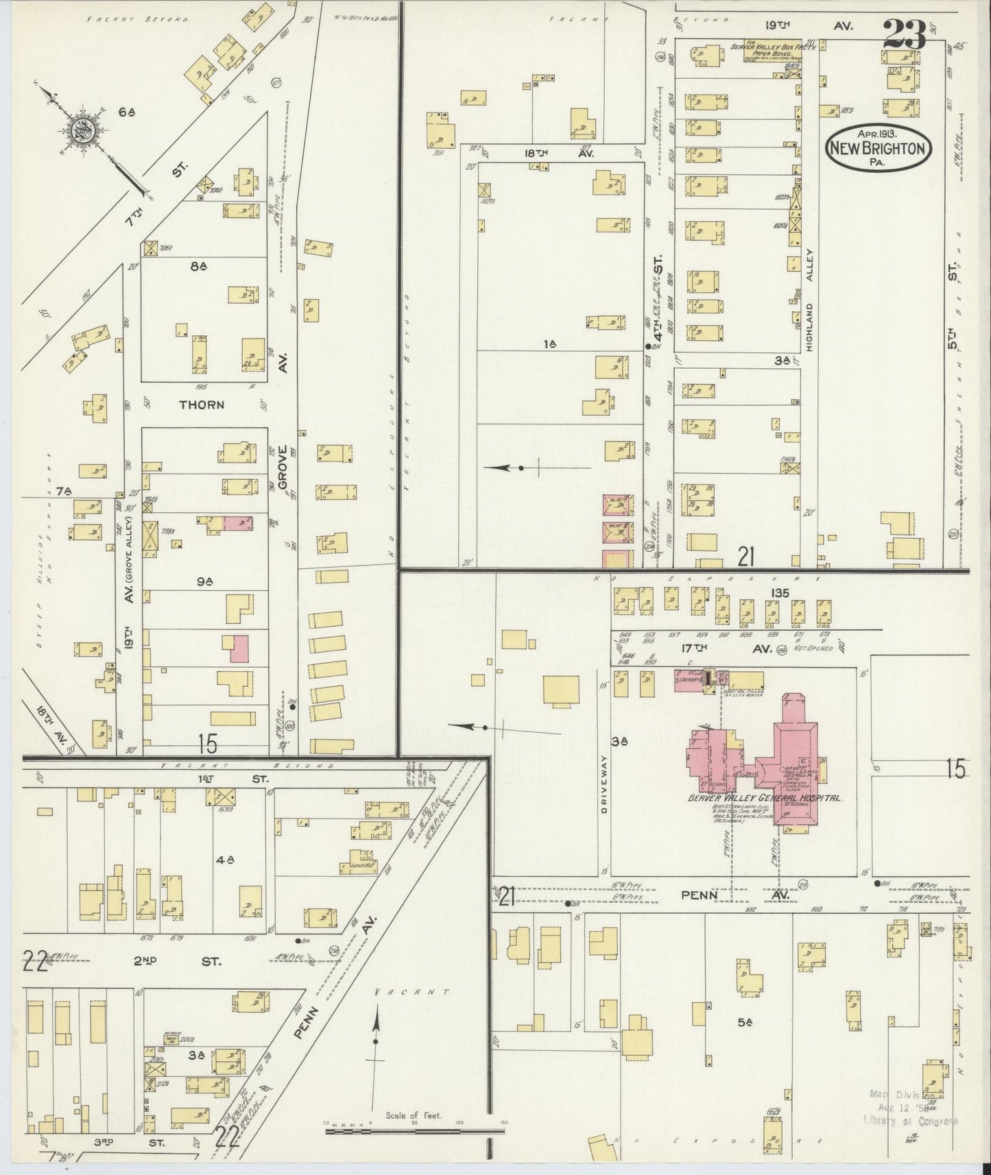 Sanborn Fire Insurance Map from New Brighton, Beaver County, Pennsylvania (1913), Sheet #0023 - Complete Map Set gallery image, historic Sanborn map, vintage wall art, Pennsylvania Pennsylvania