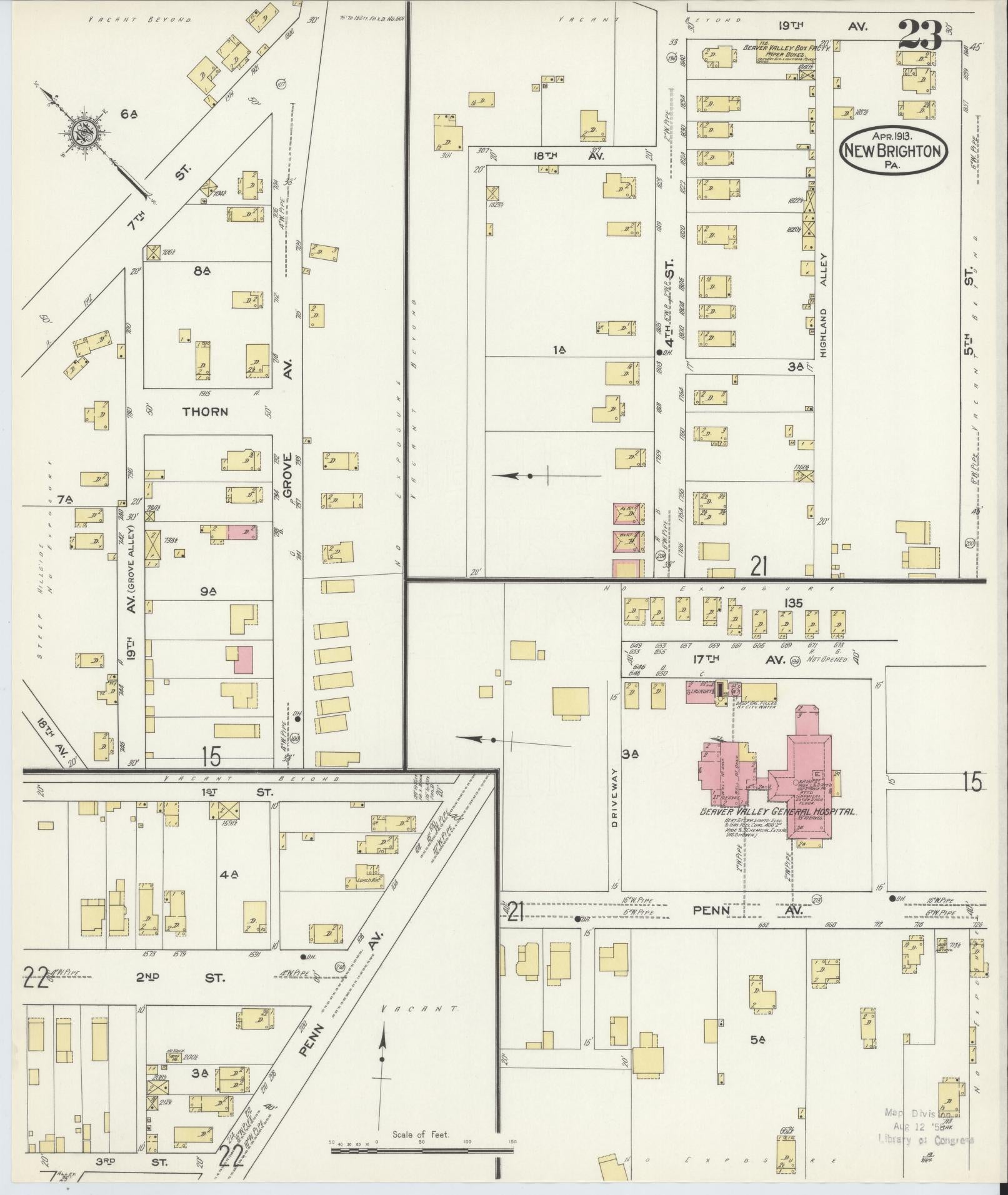 Sanborn Fire Insurance Map from New Brighton, Beaver County, Pennsylvania (1913), Sheet #0023 - Complete Map Set gallery image, historic Sanborn map, vintage wall art, Pennsylvania Pennsylvania