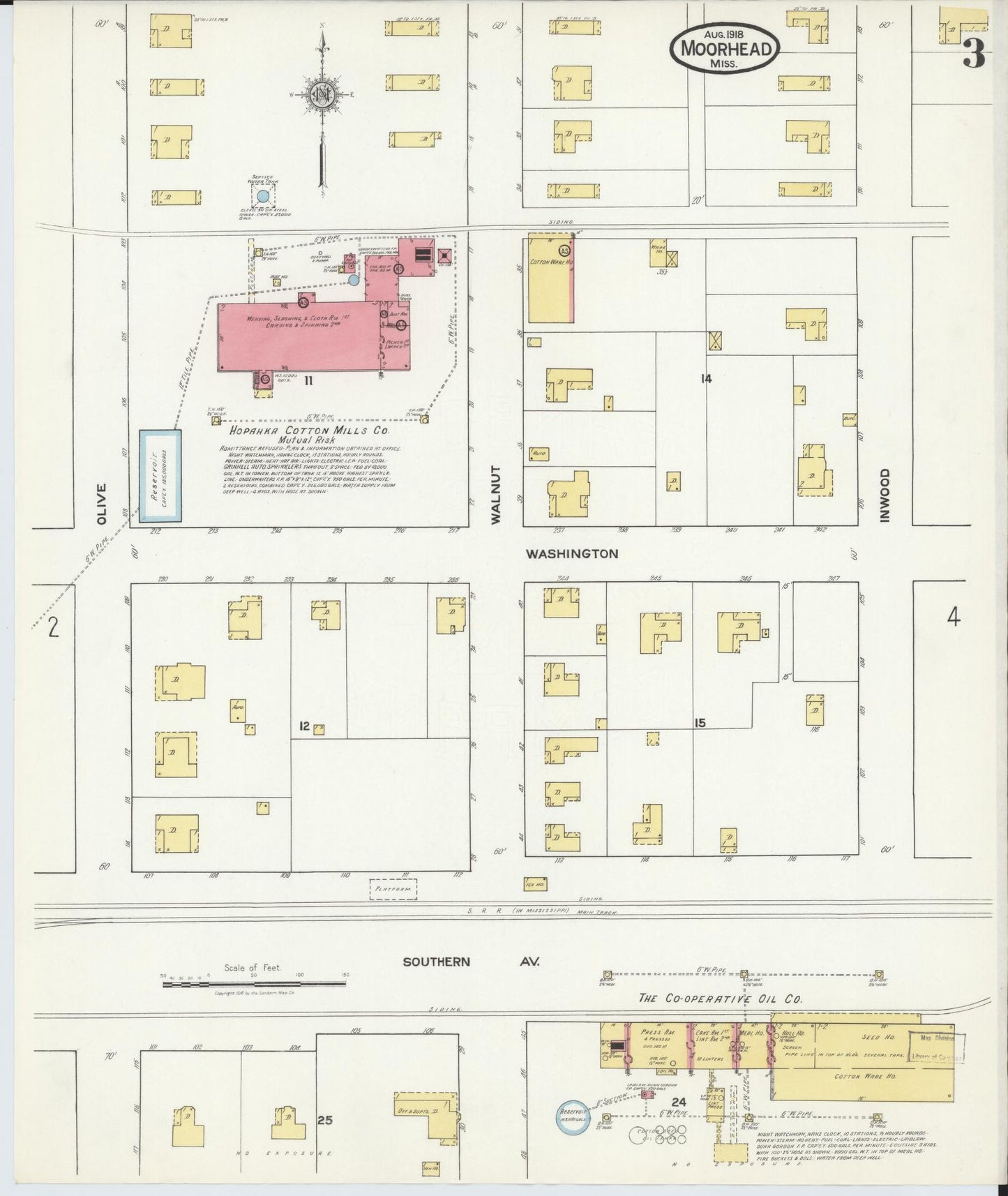 Sanborn Fire Insurance Map from Moorhead, Sunflower County, Mississippi (1918), Sheet #0003 - Historic Sanborn Fire Insurance Map Print, vintage old map wall art, antique decor, genealogy gift, Mississippi Mississippi map