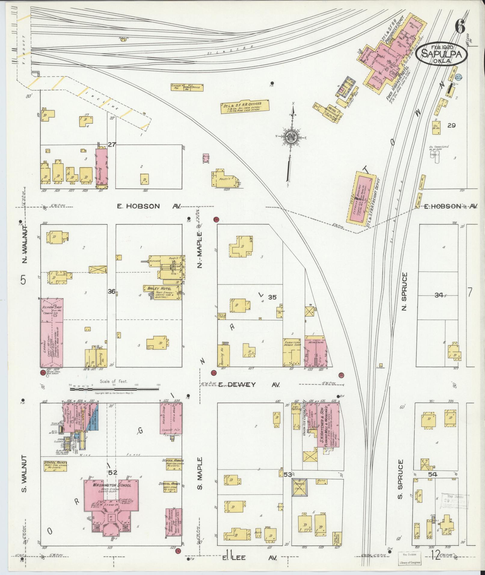 Sanborn Fire Insurance Map from Sapulpa, Creek County, Oklahoma (1920), Sheet #0006 - Complete Map Set gallery image, historic Sanborn map, vintage wall art, Oklahoma Oklahoma