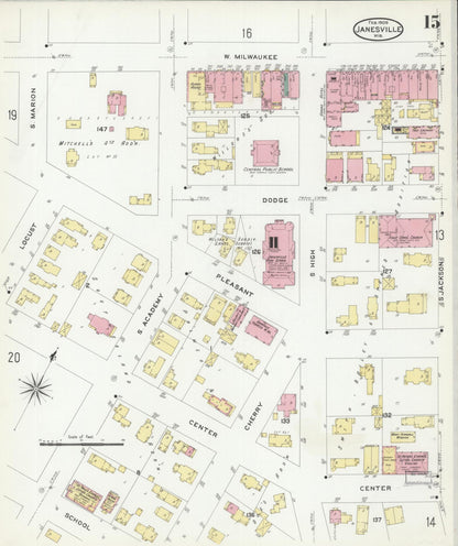 Sanborn Fire Insurance Map from Janesville, Rock County, Wisconsin (1909), Sheet #0015 - Complete Map Set gallery image, historic Sanborn map, vintage wall art, Wisconsin Wisconsin